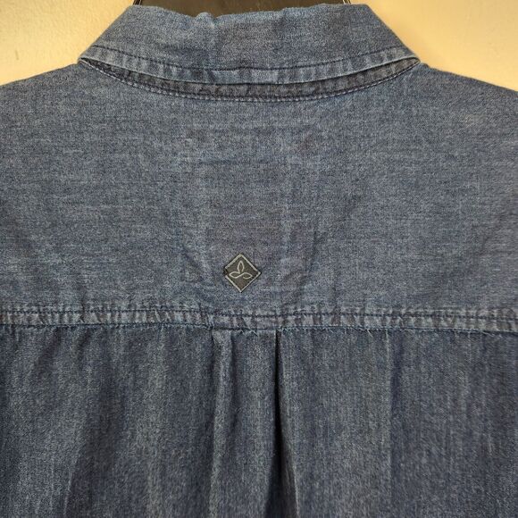 Prana Mens Indigo Broderick Solid Short Sleeve Button Down Large - Picture 8 of 8
